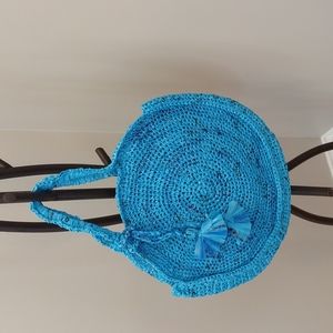 Capri Circle bag made from plarn, varigated blues